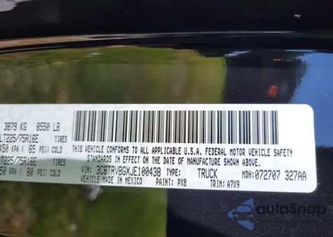 2018 Ram Promaster 1500 z USA, uszkodzony, nr VIN 3C6TRVBGXJE100438